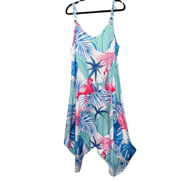 Shoreline Blue and Pink Flamingo Asymmetrical Sundress Resort Cruise Vacation - Picture 5 of 5